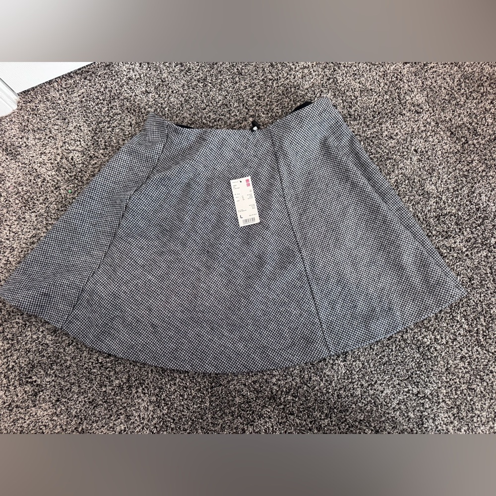 Uniqlo Knit Flare Skirt NWT Gray Houndstooth Wool Blend L